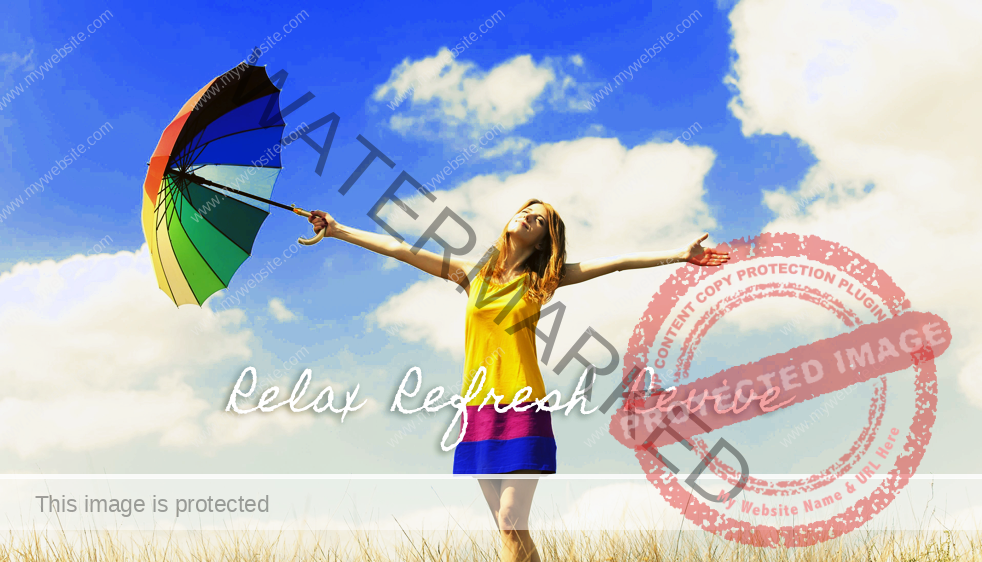 Freedom multi colour umbrella lady words relax refresh revive